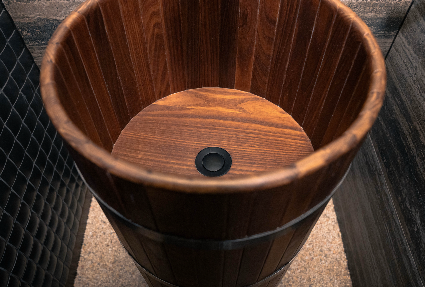 blackened-ash pedestal basin